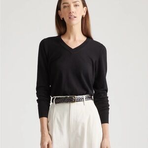 Quince Black V-Neck Sweater